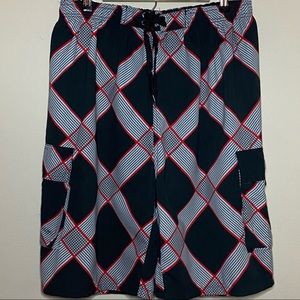 Ocean Blue Men XXL Swim Trunks Black Red Gray Diamond Print Mesh Lining